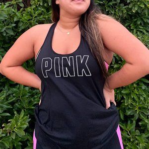 VS PINK black razerback tank top with white logo